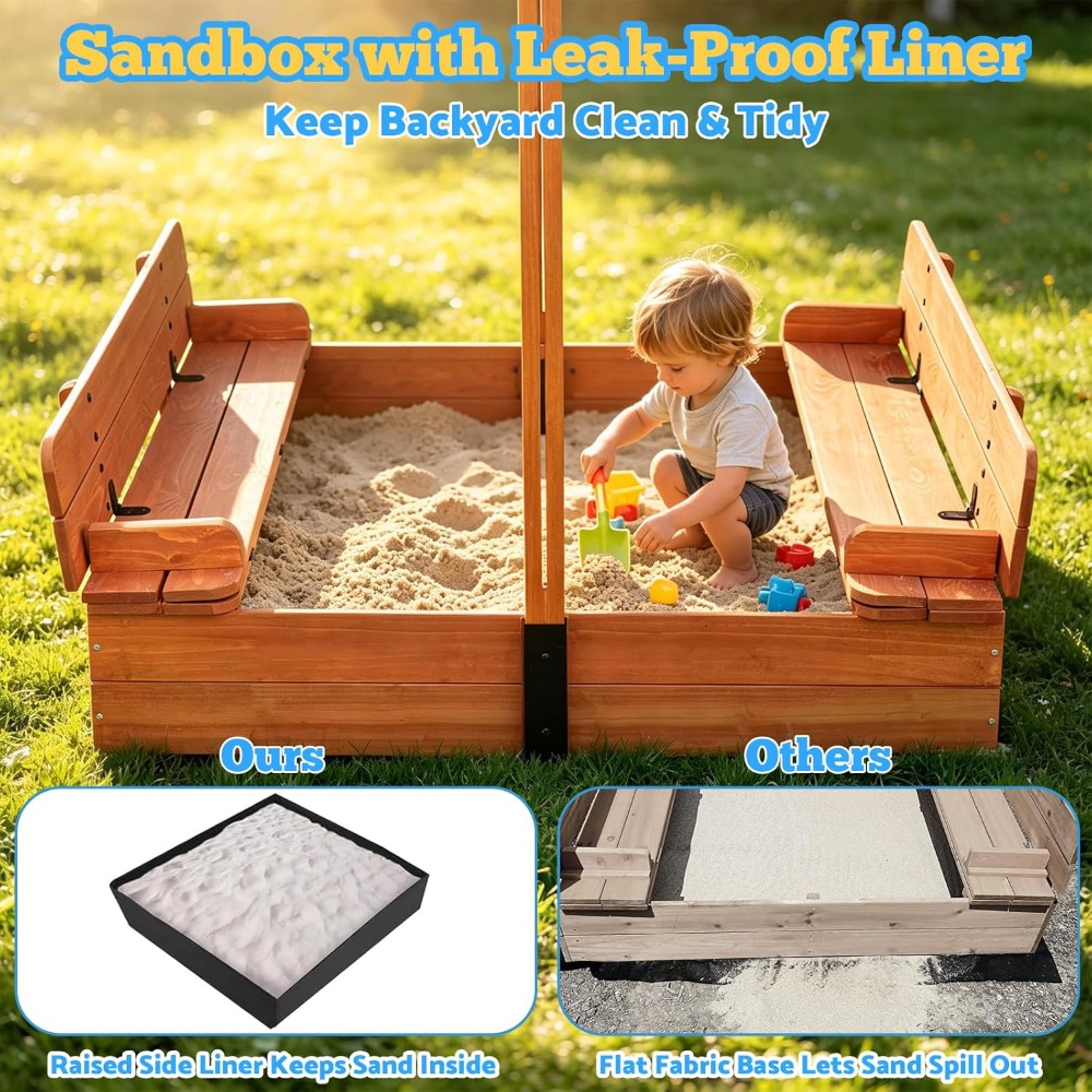 Kids Outdoor Sandbox - 미국 배송 나무 어린이 모래놀이터 (뚜껑