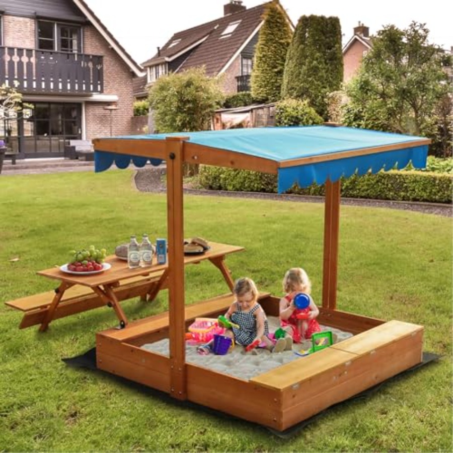 Kids Outdoor Sandbox - 뒷마당 야외용 어린이 나무 모래놀이터, 피크닉