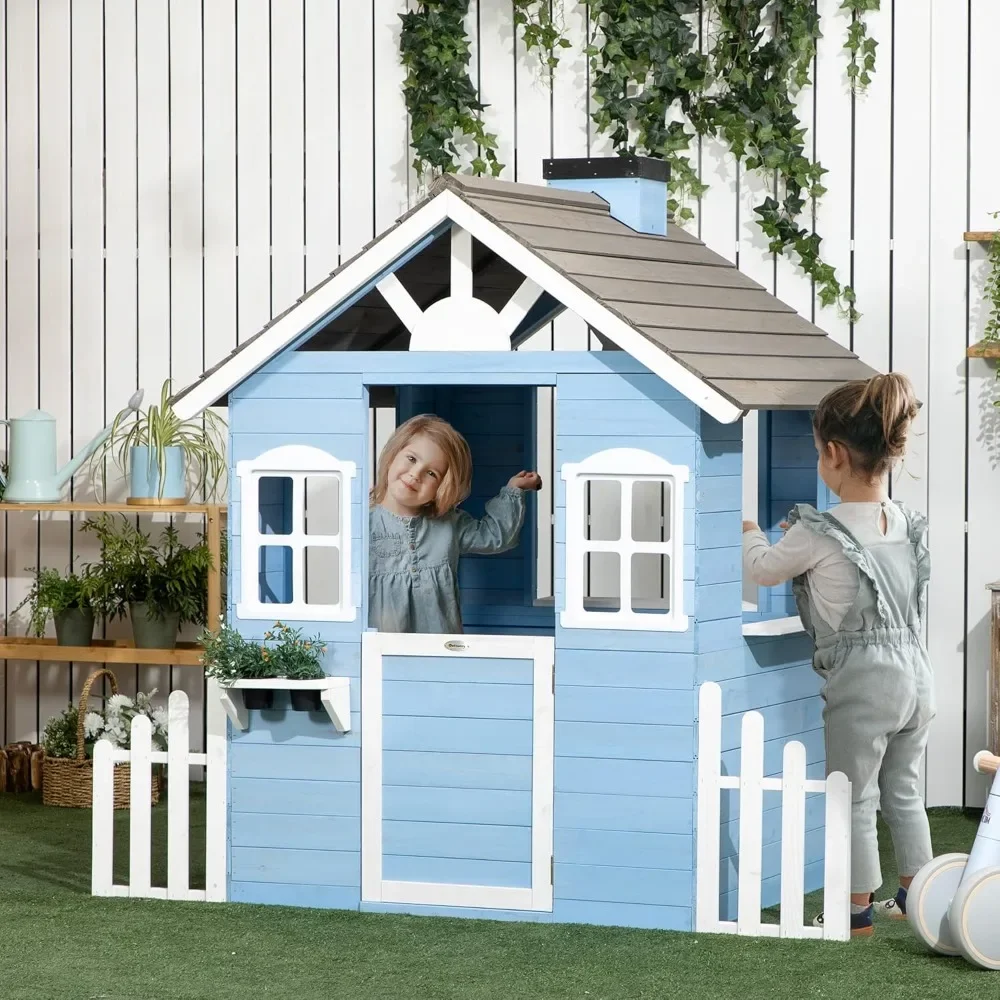 Kids Outdoor Wooden Playhouse - 플레이하우스 For Kids 야외 컨트리 스타일