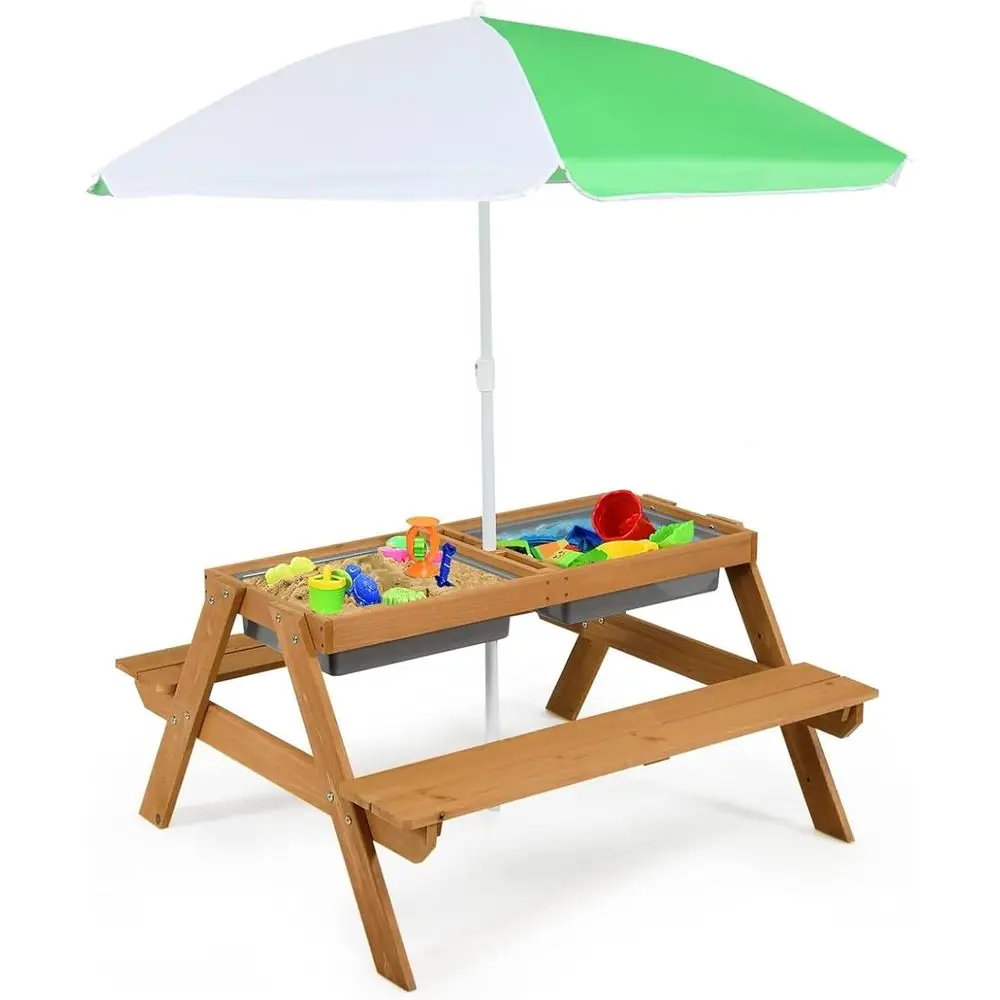 Kids Outdoor Water Table - 4-in-1 나무 모래놀이 및 물놀이 피크닉