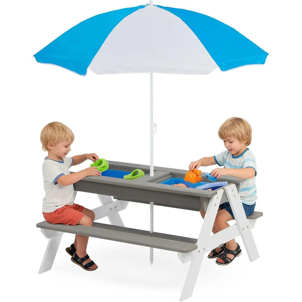 Kids Outdoor Water Table - 어린이용 3-in-1 접이식 나무 피크닉 테이블,
