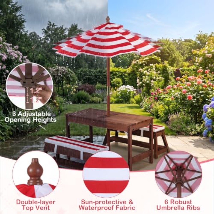 Kids Outdoor Table - 야외용 어린이 피크닉 테이블, 파티오/마당용, 나무로