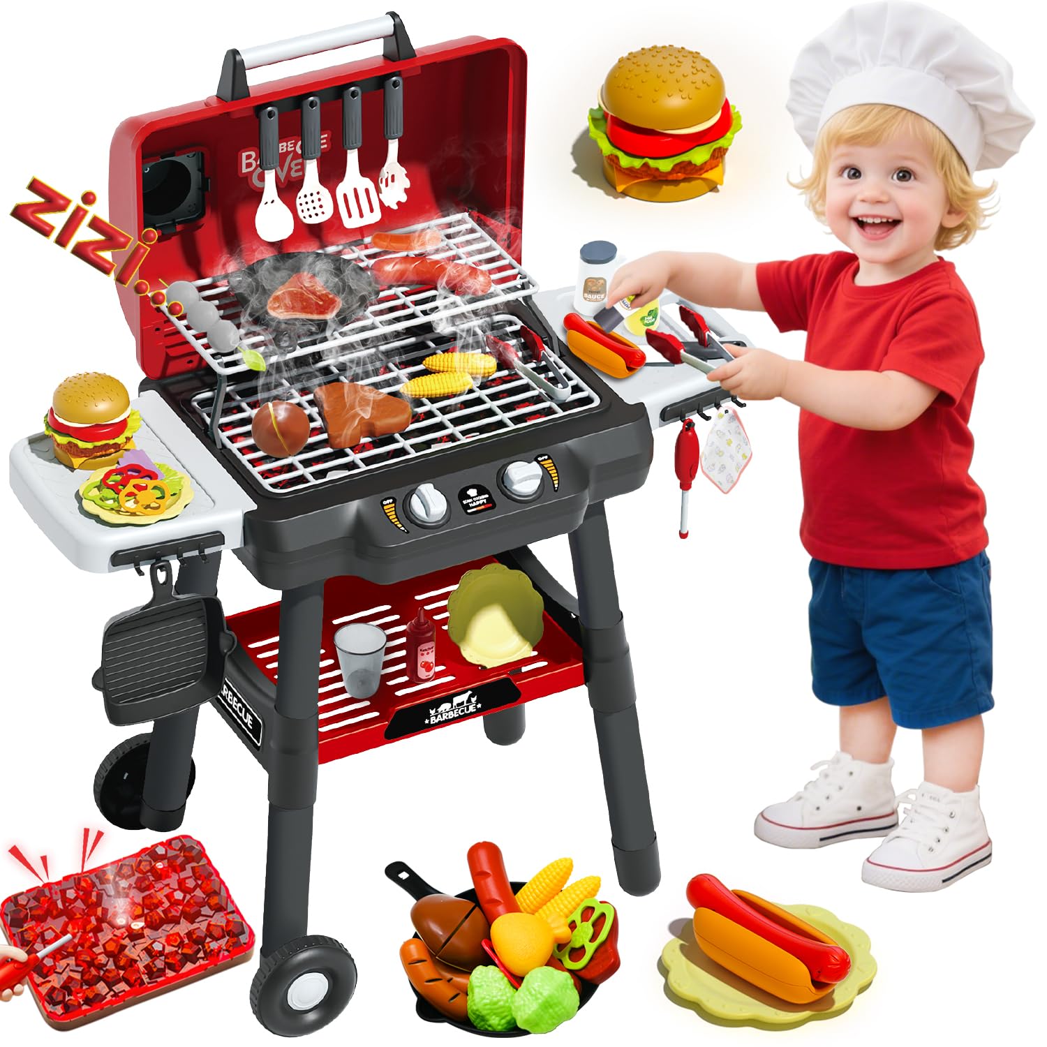 Kids Outdoor Bbq - 어린이 장난감 그릴, 라이트 사운드, 연기