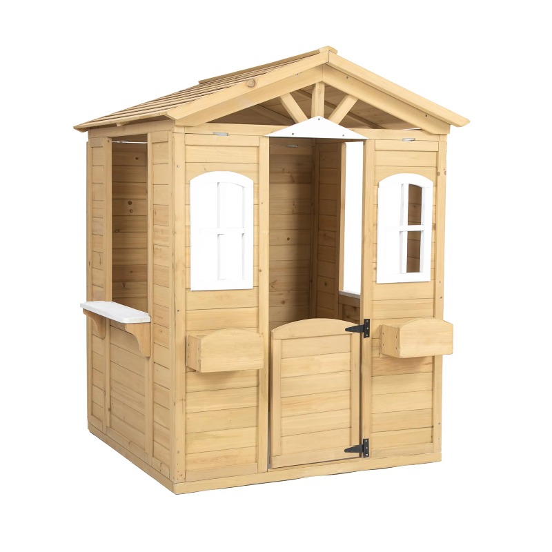Kids Outdoor Wooden Playhouse - 모던 클래식 원목 어린이 야외 놀이집