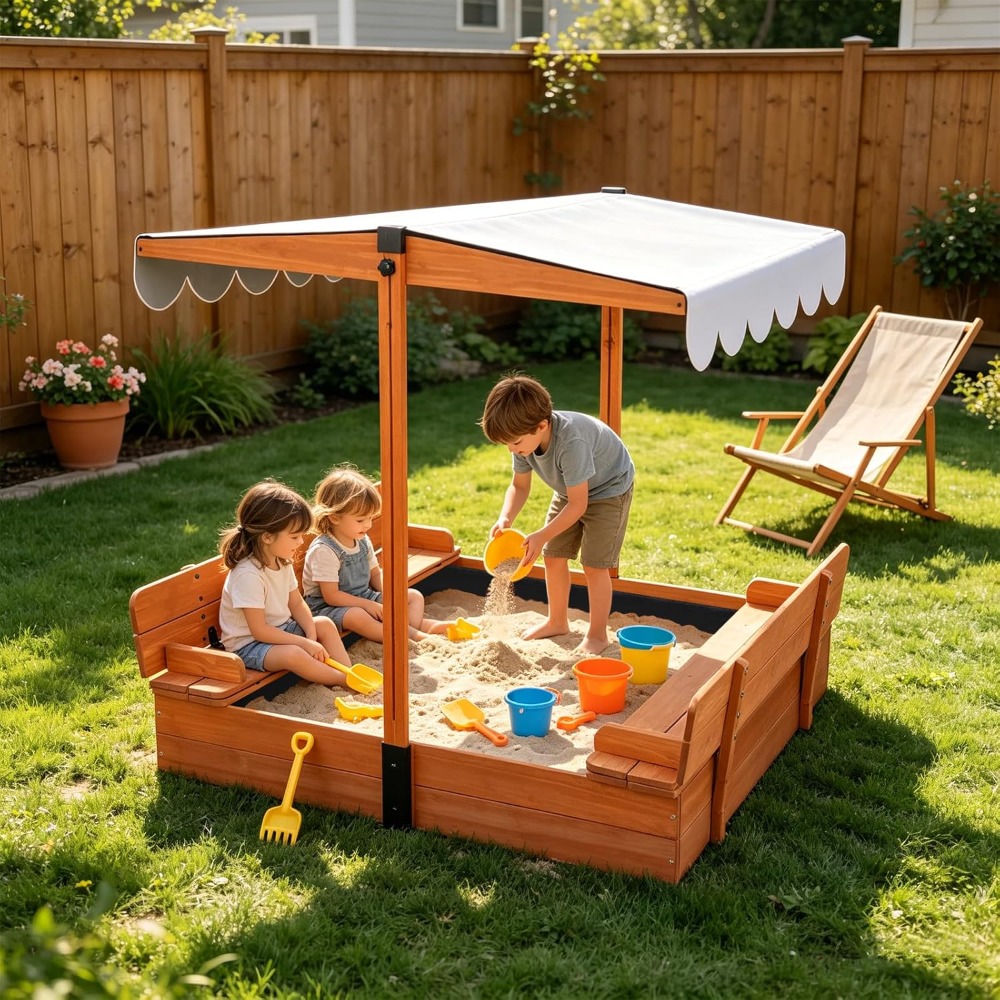 미국 배송 나무 어린이 모래놀이터 (뚜껑 및 캐노피 포 - Kids Outdoor Sandbox 리뷰 및 가격