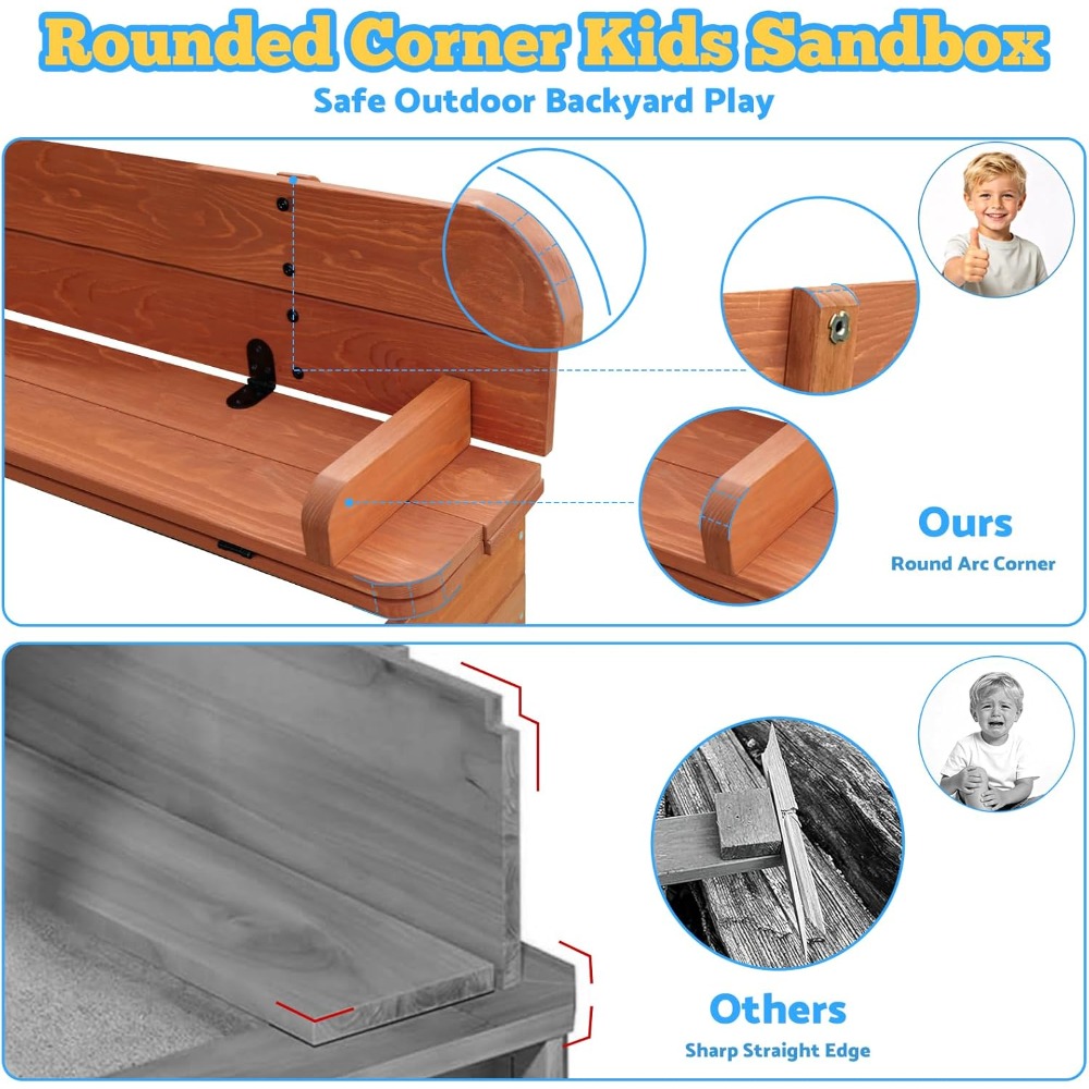 미국 배송 나무 어린이 모래놀이터 (뚜껑 및 캐노피 포 - Kids Outdoor Sandbox 리뷰 및 가격