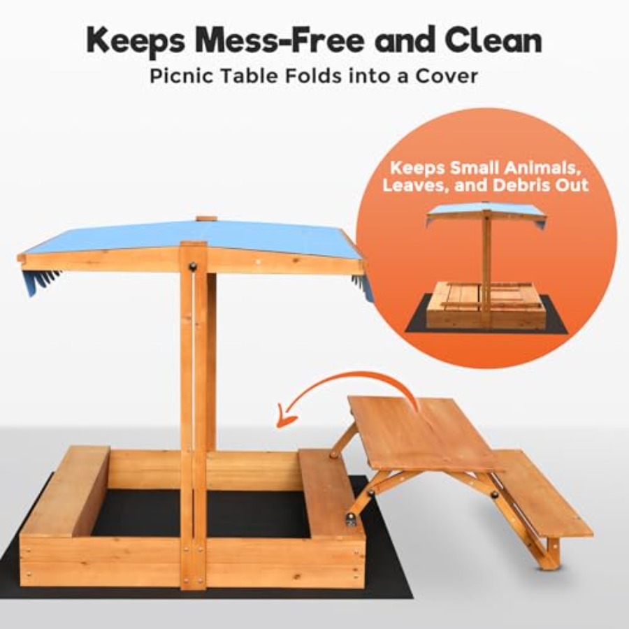 뒷마당 야외용 어린이 나무 모래놀이터, 피크닉 테이블  - Kids Outdoor Sandbox 리뷰 및 가격