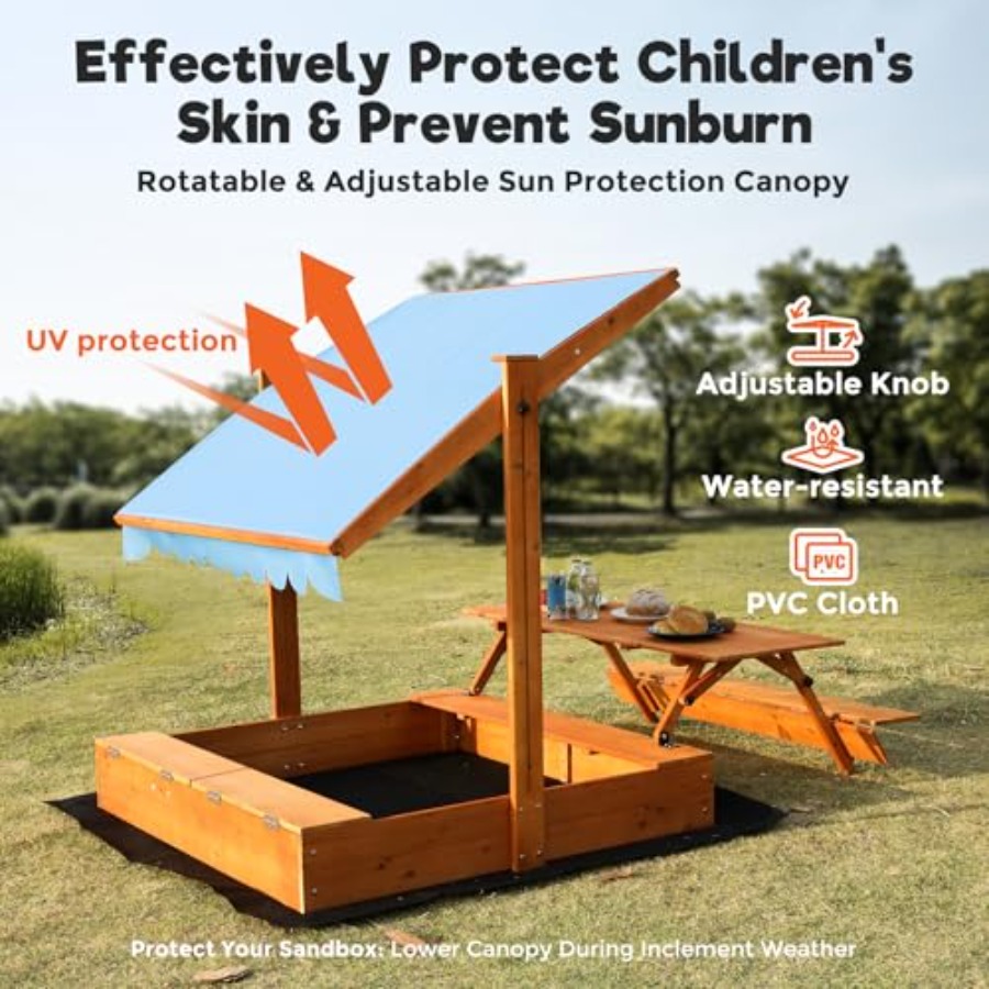 뒷마당 야외용 어린이 나무 모래놀이터, 피크닉 테이블  - Kids Outdoor Sandbox 리뷰 및 가격