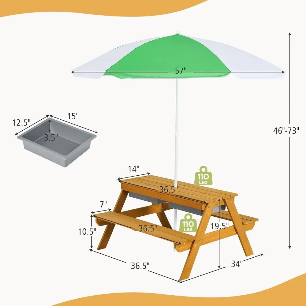 3-in-1 높이 조절 가능한 우산형 어린이 피크닉 테 - Kids Outdoor Water Table 리뷰 및 가격