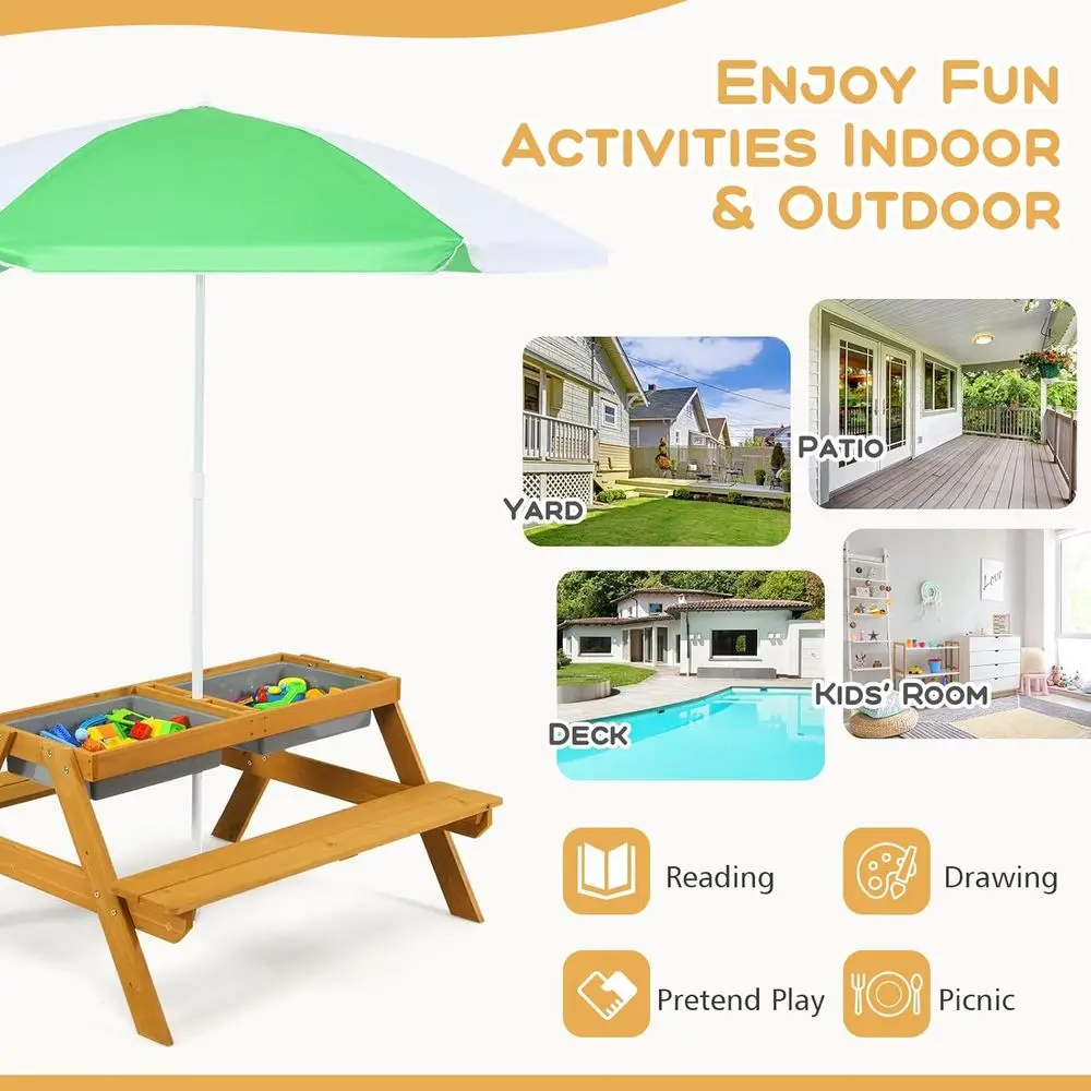 3-in-1 높이 조절 가능한 우산형 어린이 피크닉 테 - Kids Outdoor Water Table 리뷰 및 가격