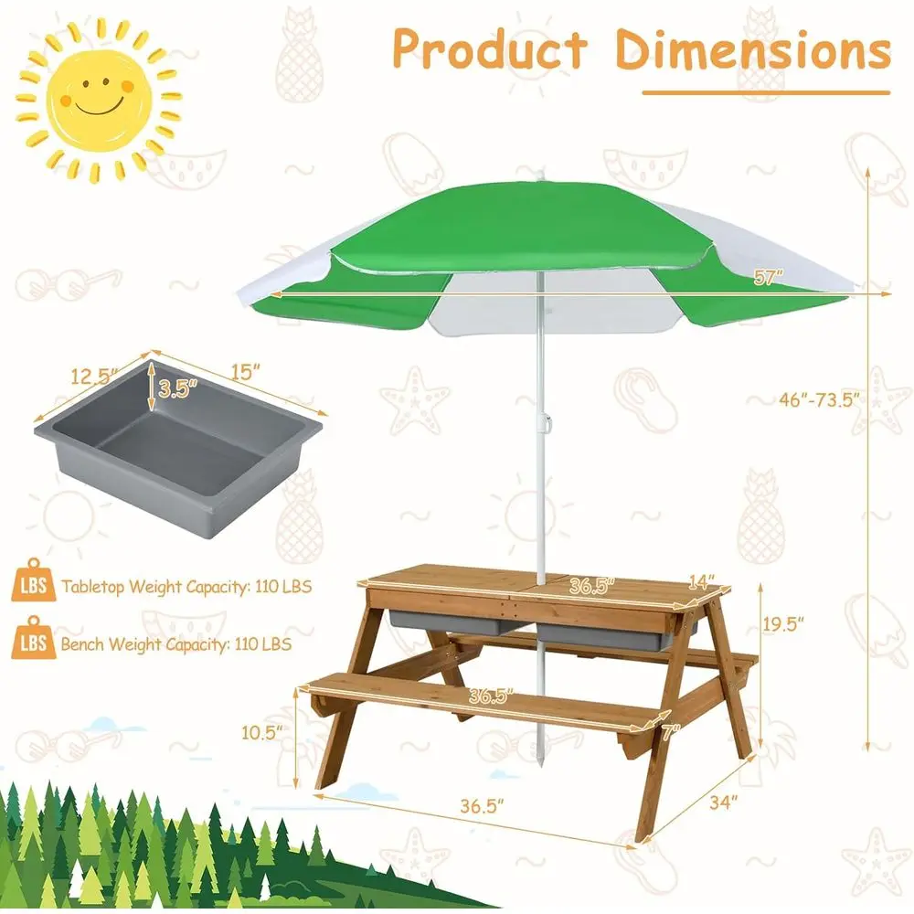 4-in-1 나무 모래놀이 및 물놀이 피크닉 테이블 ( - Kids Outdoor Water Table 리뷰 및 가격