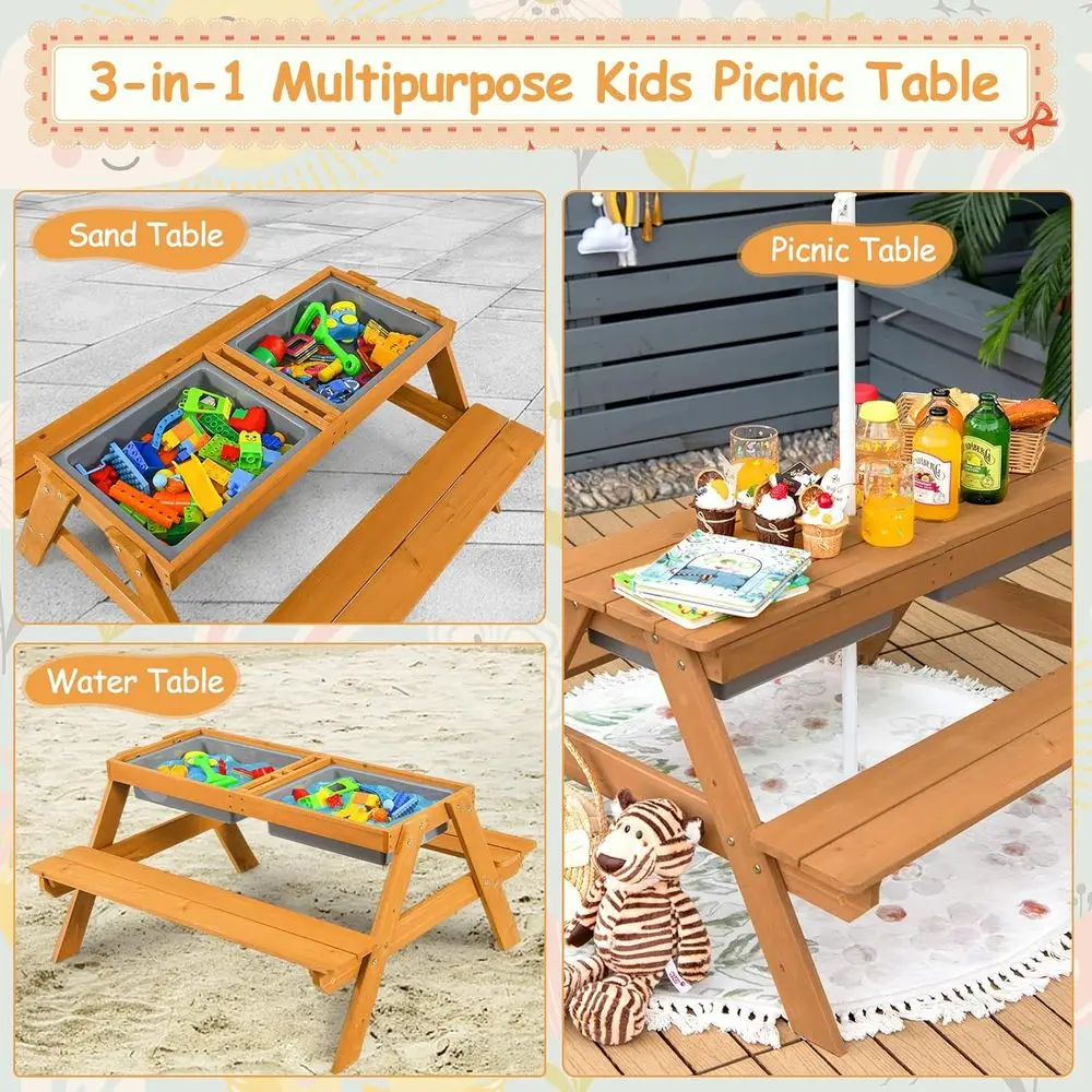 4-in-1 나무 모래놀이 및 물놀이 피크닉 테이블 ( - Kids Outdoor Water Table 리뷰 및 가격