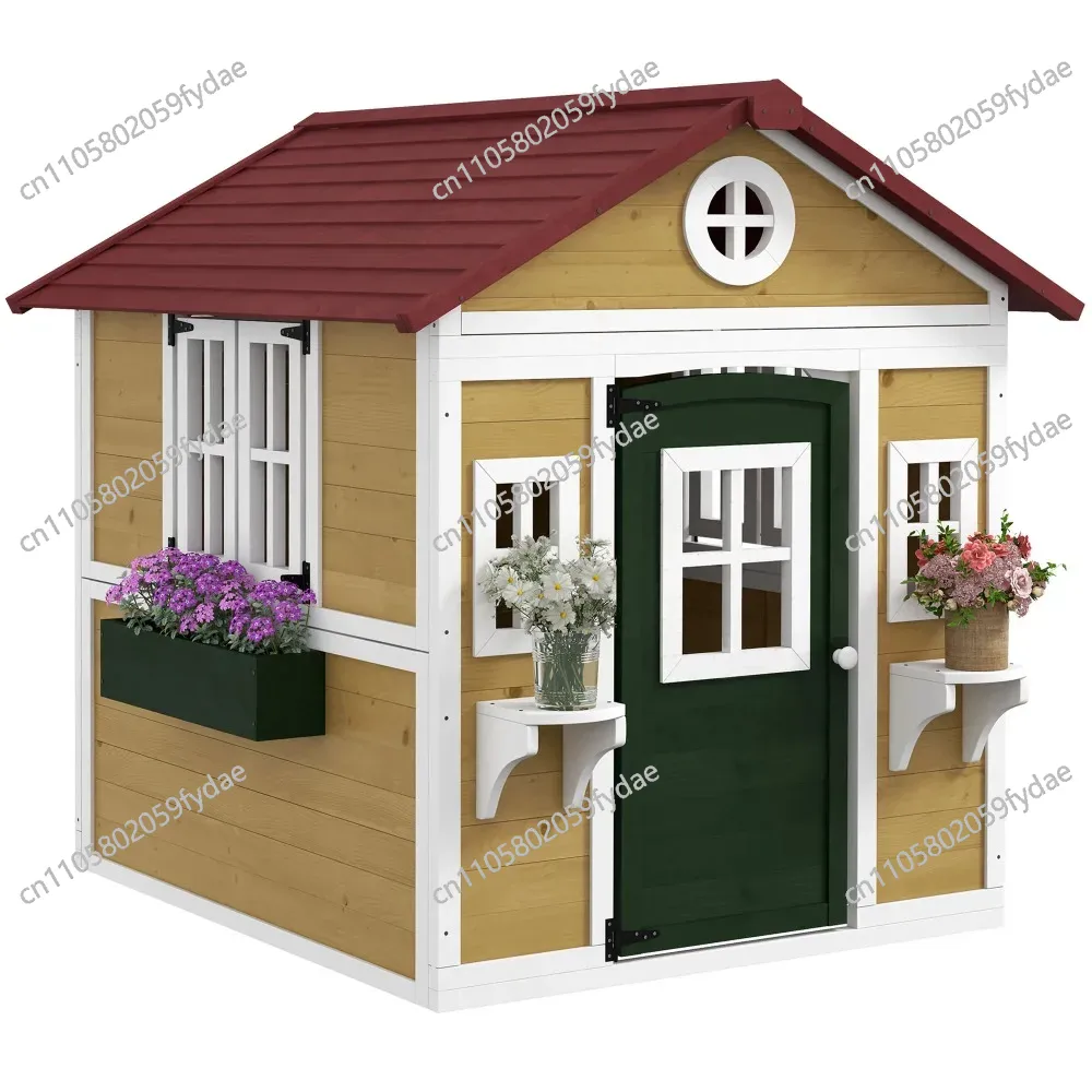 야외 어린이 놀이집, 문, 창문, 화분과 상자가 있는  - Kids Outdoor Wooden Playhouse 리뷰 및 가격