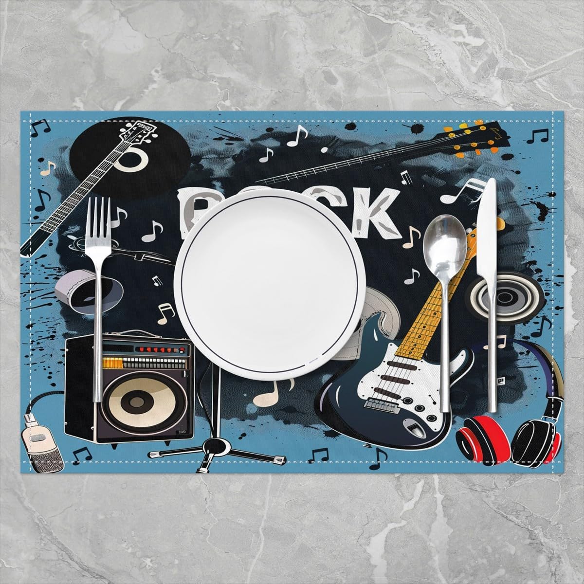 록 음악 플레이스매트 4개 세트 18x12인치 기타 음 - Kids Outdoor Table 리뷰 및 가격