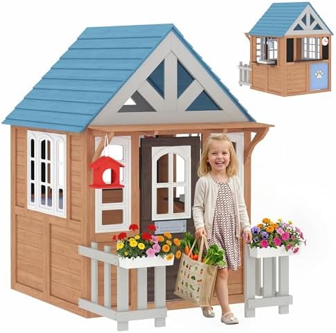 애완동물 문이 있는 야외 놀이집, 2~5세용 나무 어린 - Kids Outdoor Wooden Playhouse 리뷰 및 가격