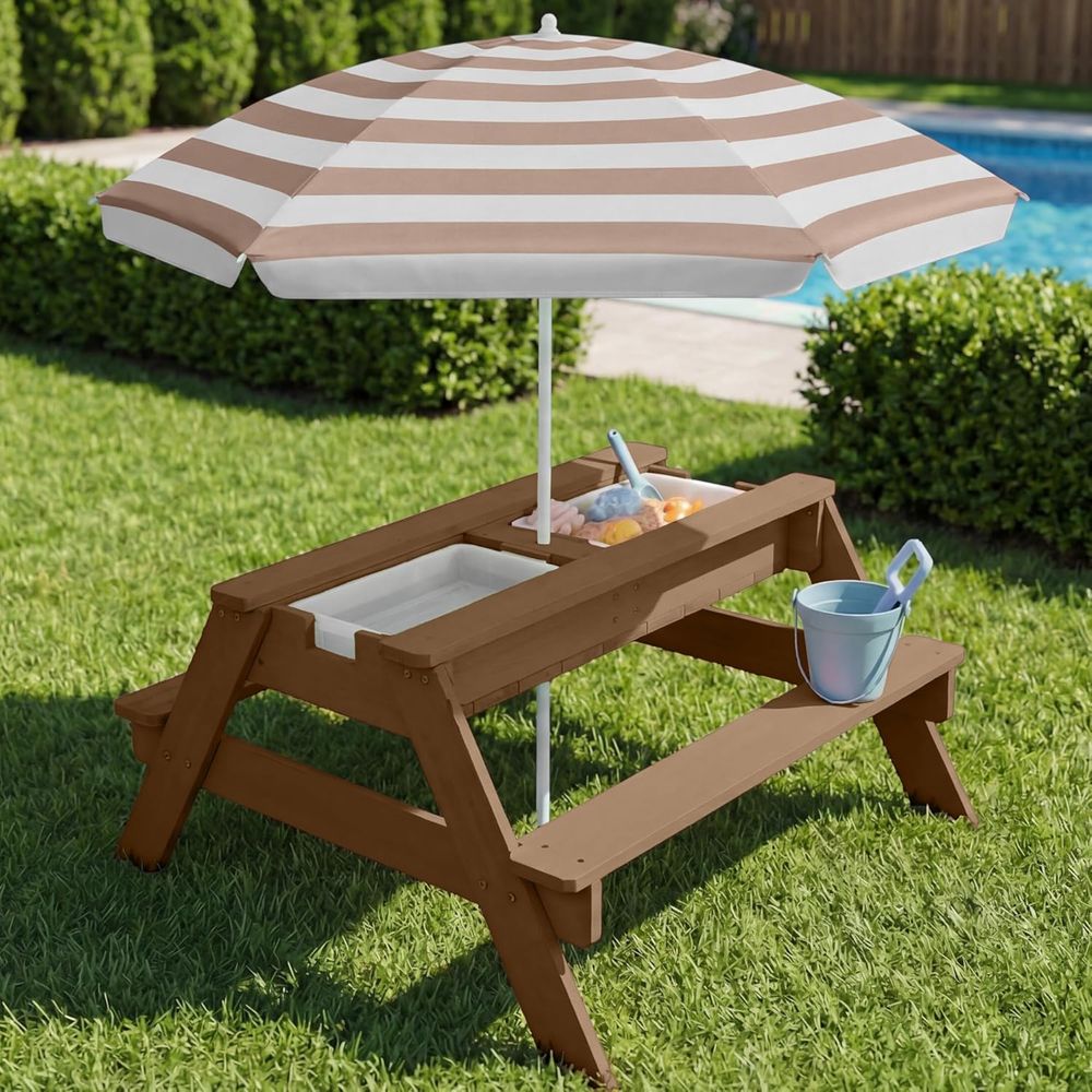 어린이용 피크닉 테이블(우산 포함), 3-in-1 모래 - Kids Outdoor Water Table 리뷰 및 가격