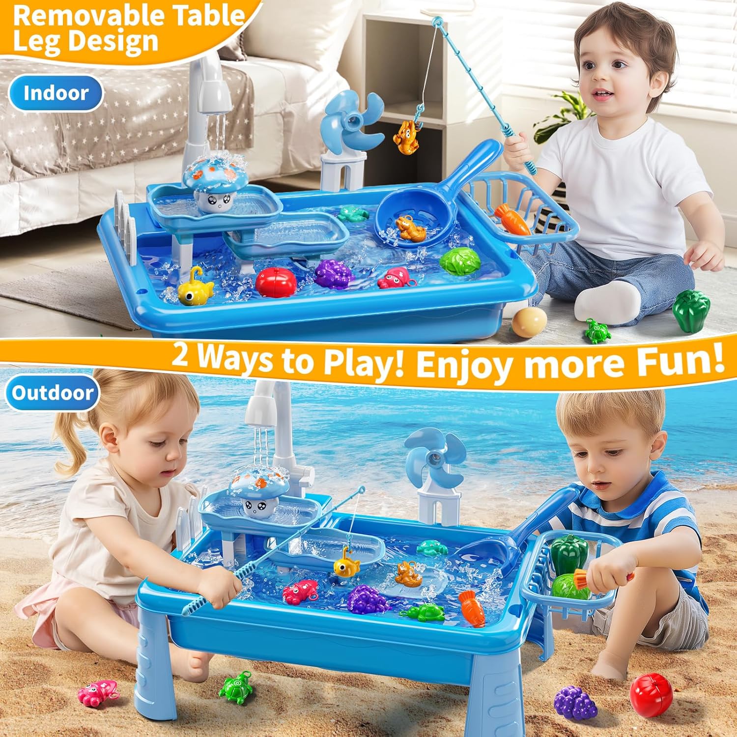 어린이용 물놀이 싱크대 장난감, 흐르는 물과 낚시 게임 - Kids Outdoor Water Table 리뷰 및 가격