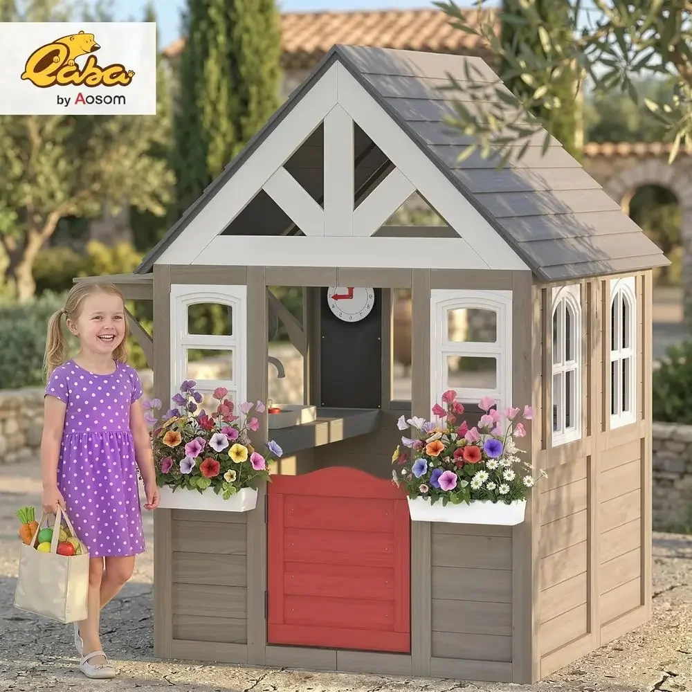 카바 야외 놀이집, 강아지용 문이 있는 나무로 만든 어 - Kids Outdoor Wooden Playhouse 리뷰 및 가격